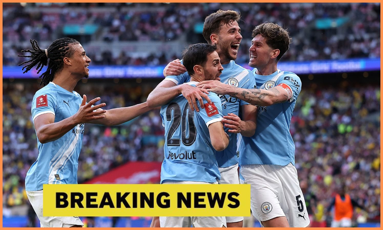 John Stones celebrates with his Man City teammates