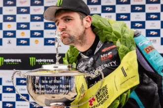 Michael Dunlop, 2025 Isle of Man TT, Supertwin podium. Credit: Isle of Man TT.