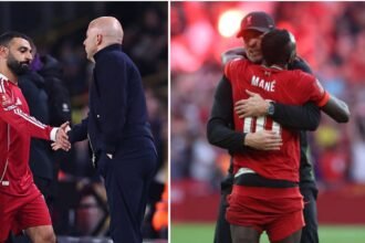 Split image of Mohamed Salah and Arne Slot and Jurgen Klopp and Sadio Mane
