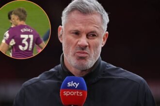 Jamie Carragher on Sky Sports with overlay of Antonin Kinsky