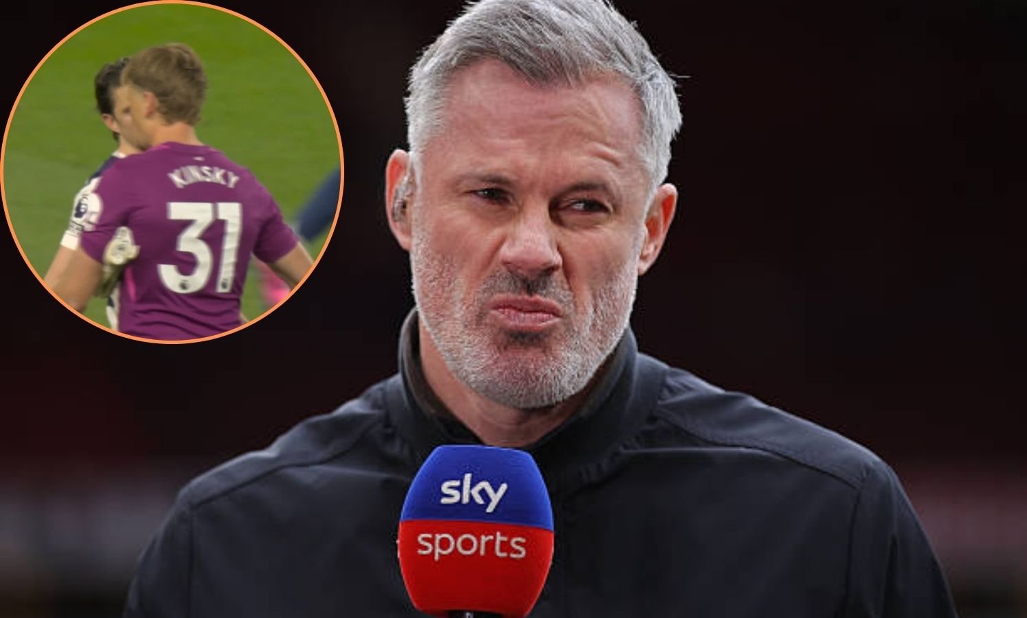 Jamie Carragher on Sky Sports with overlay of Antonin Kinsky