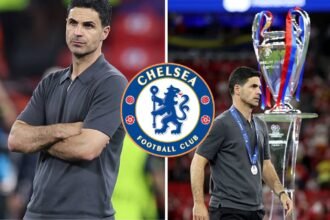 Split image of Mikel Arteta after losing Champions League final