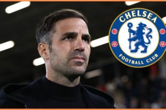 Cesc Fabregas and the Chelsea FC logo