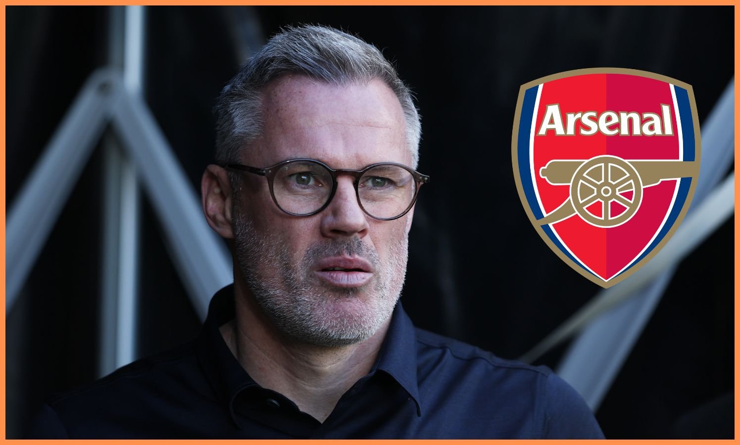 Jamie Carragher and the Arsenal logo
