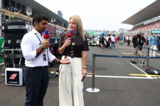 Karun Chandhok and Rachel Brookes on the F1 grid in Japan