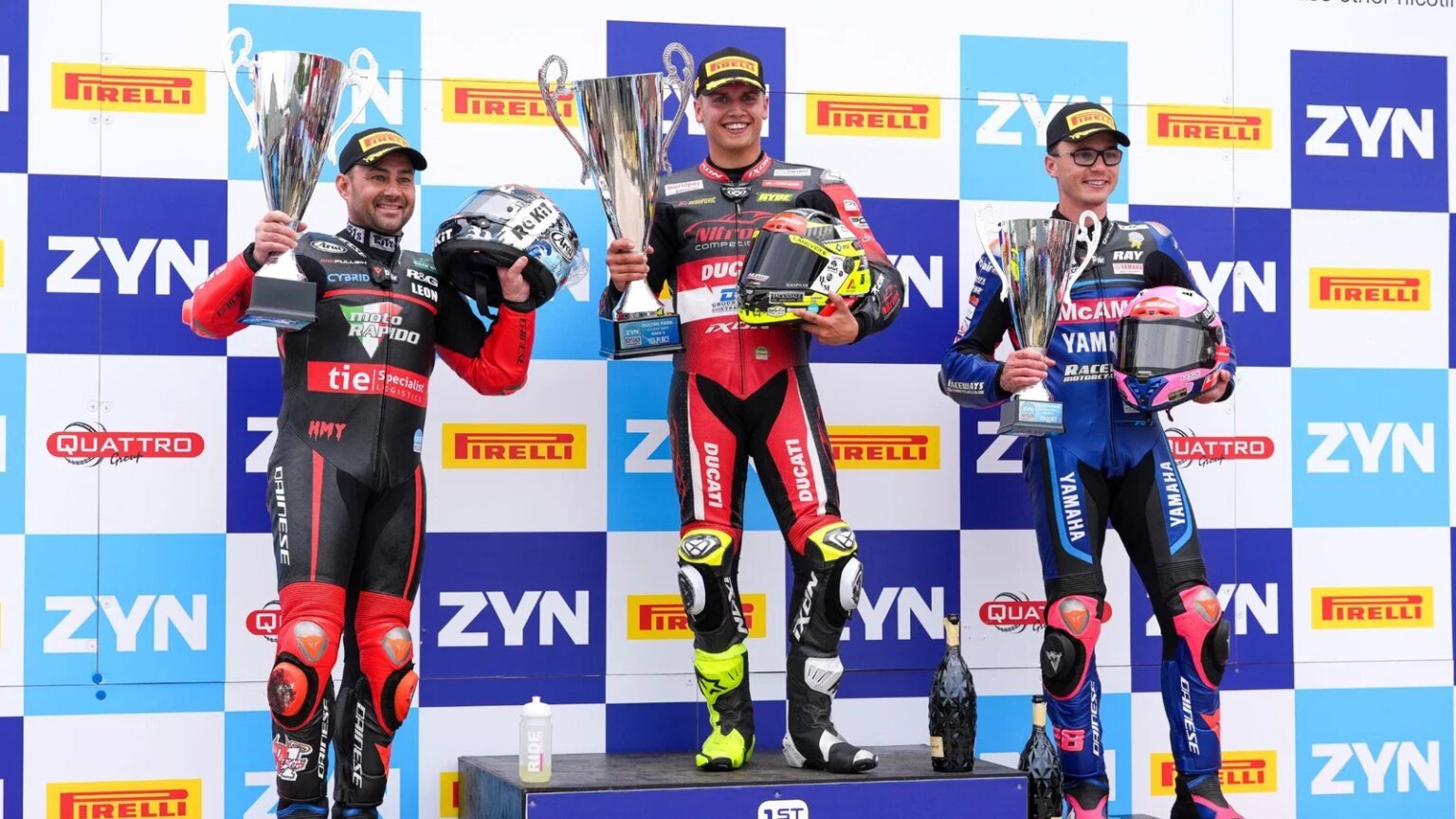 Kyle Ryde, Leon Haslam & Bradley Ray, BSB, Race 3 podium, 2026, Oulton Park