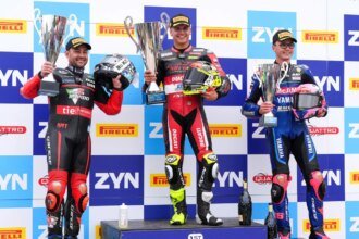Kyle Ryde, Leon Haslam & Bradley Ray, BSB, Race 3 podium, 2026, Oulton Park
