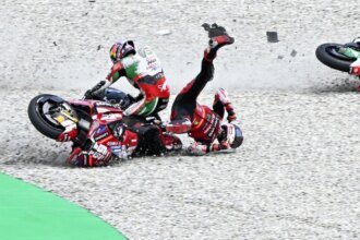 Johann Zarco, Pecco Bagnaia, Turn 1 accident, 2026 Catalan MotoGP.