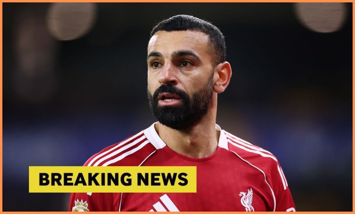 Mohamed Salah with overlay of breaking news