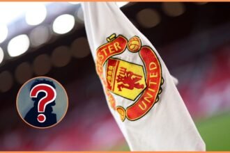 Man United corner flag with mystery player