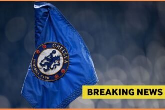 Chelsea flag and breaking news overlay