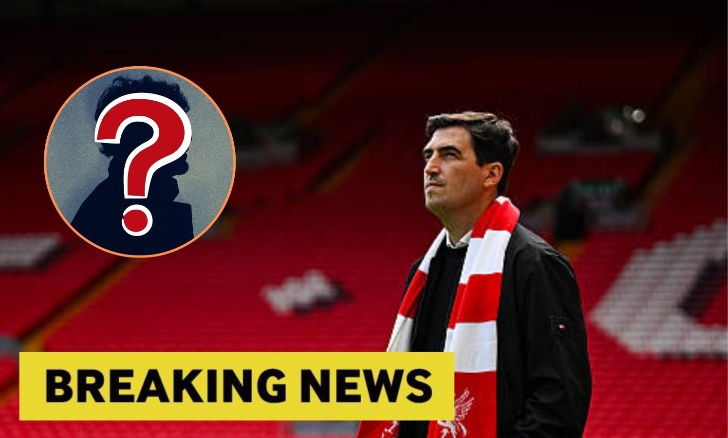Andoni Iraola with breaking news and mystery player overlay
