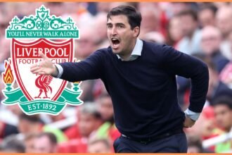 Andoni Iraola during Liverpool vs Bournemouth at Anfield