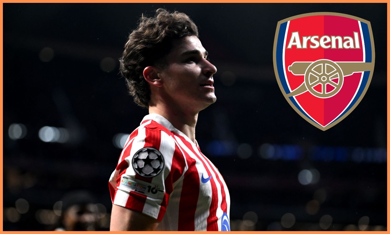 Julian Alvarez and the Arsenal logo