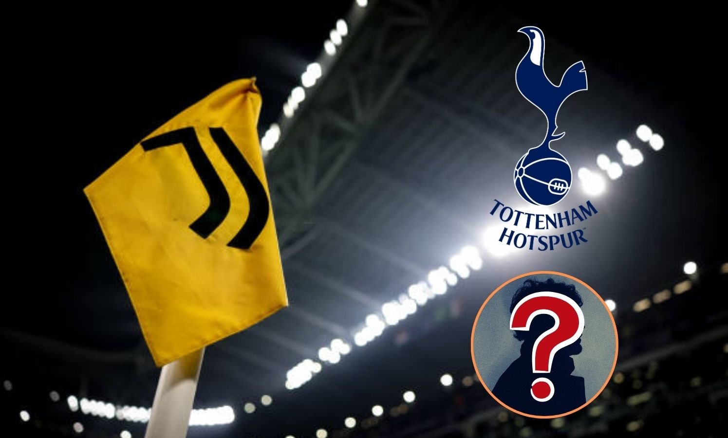 Juventus flag with spurs badge and mystery player