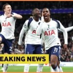 Mathys Tel celebrates with his Tottenham teammates