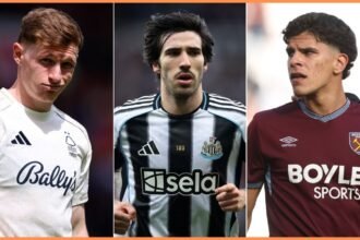 Elliot Anderson, Sandro Tonali, and Mateus Fernandes