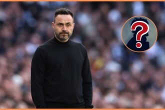 Tottenham manager Roberto De Zerbi looks on