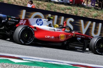 Hamilton celebrates his first Ferrari win