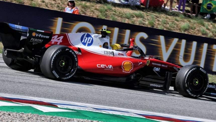 Hamilton celebrates his first Ferrari win