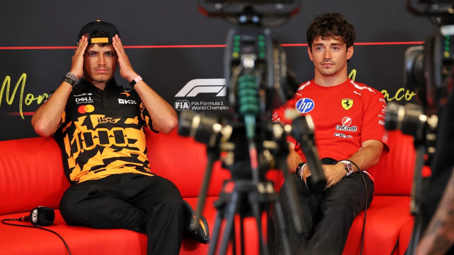 Norris and Leclerc were late to the Thursday press conference