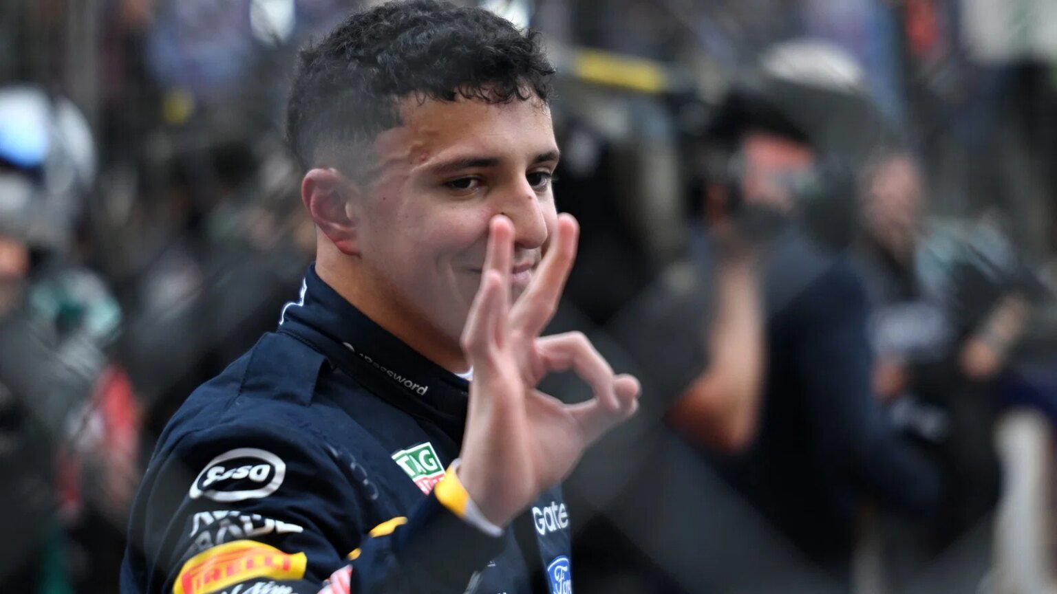 Hadjar celebrates his third place in Monaco