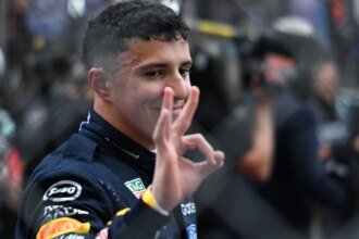 Hadjar celebrates his third place in Monaco