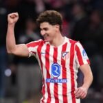 Julian Alvarez celebrates scoring for Atletico Madrid against Barcelona