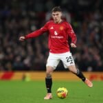 Manchester United midfielder Manuel Ugarte in action against Wolves