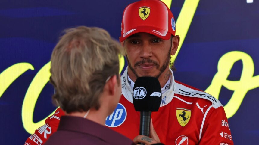 Rosberg interviews Hamilton after his first Ferrari win