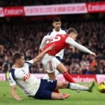 Leandro Trossard of Arsenal scores against Tottenham