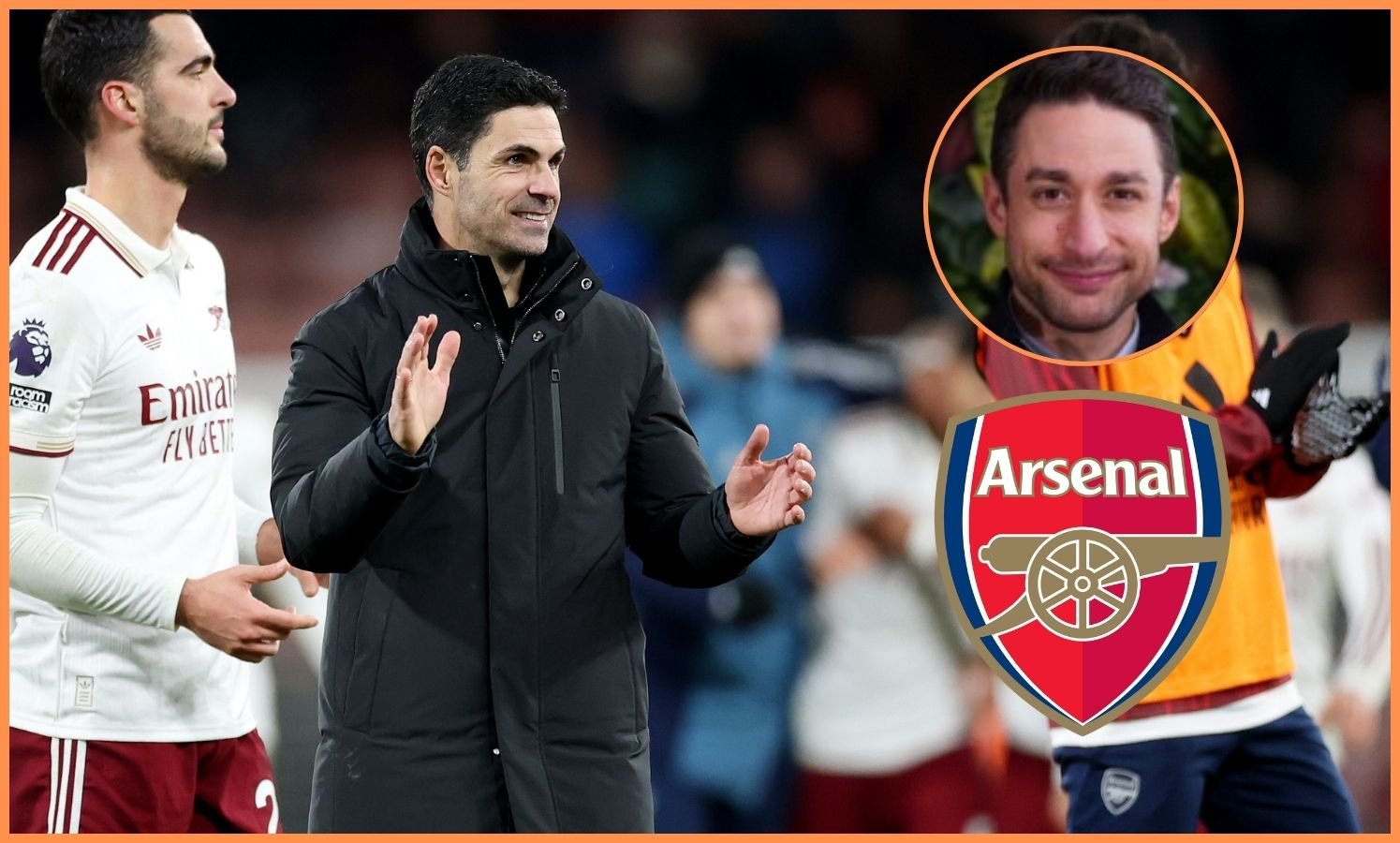 Mikel Arteta, the Arsenal logo, and David Ornstein