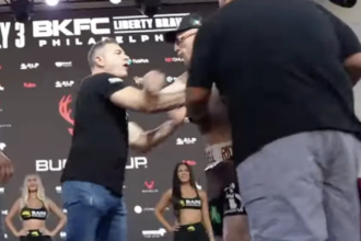 BKFC President David Feldman blasts 'fucking punk' fighter after trying to push opponent off stage during weigh-in