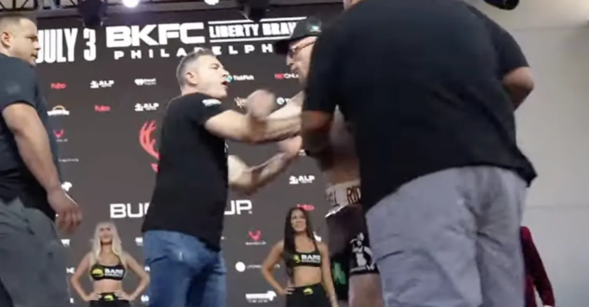 BKFC President David Feldman blasts 'fucking punk' fighter after trying to push opponent off stage during weigh-in