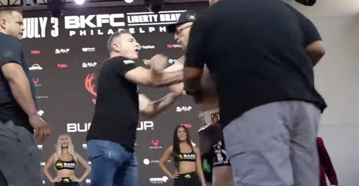 BKFC President David Feldman blasts 'fucking punk' fighter after trying to push opponent off stage during weigh-in