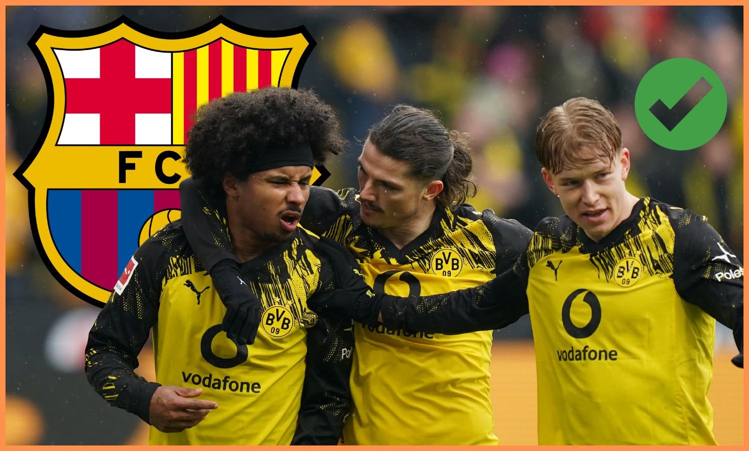 Karim Adeyemi celebrates with his Borussia Dortmund teammates