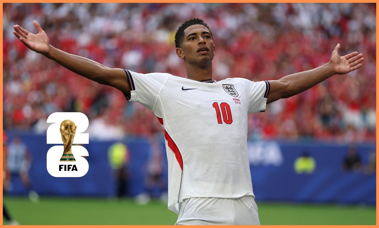 Jude Bellingham celebrates his second goal for England against Norway