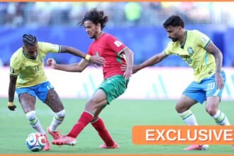 Ayyoub Bouaddi in action for Morocco against Brazil at World Cup 2026