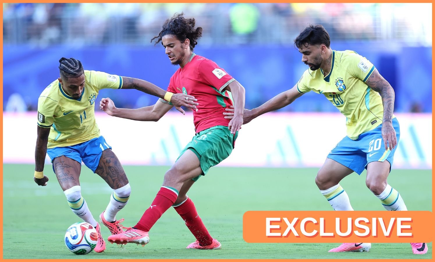 Ayyoub Bouaddi in action for Morocco against Brazil at World Cup 2026