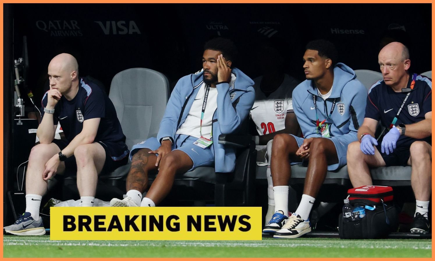Reece James watches on from the England bench
