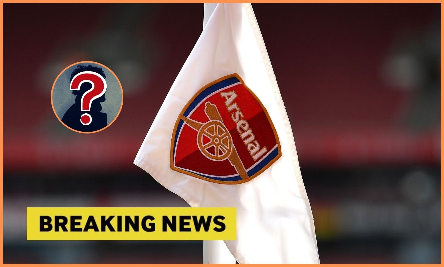 Arsenal logo on corner flag, and breaking news banner