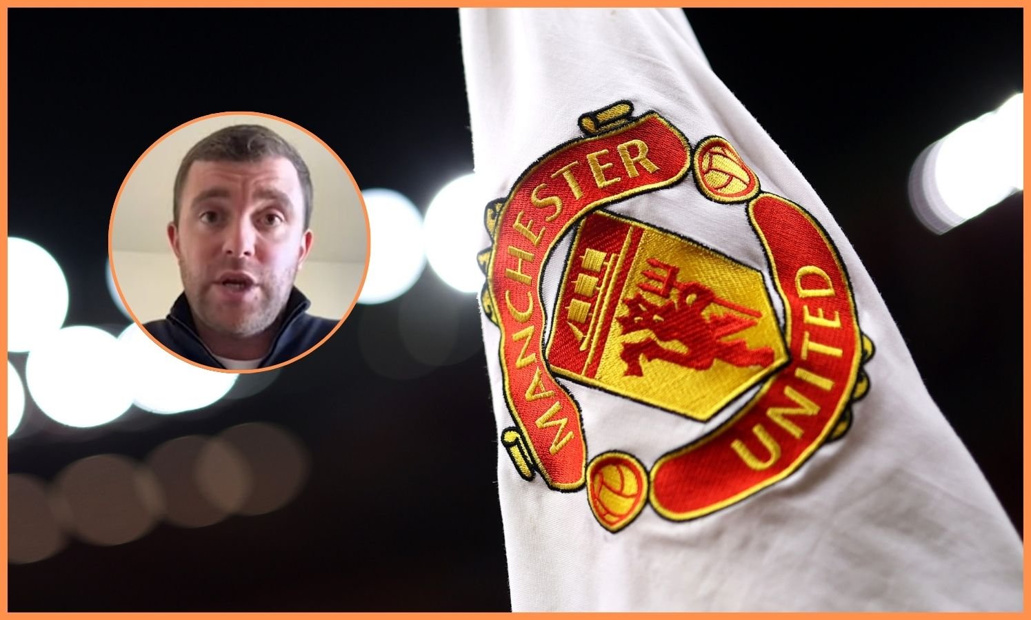 Manchester United corner flag and Fabrizio Romano