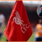 Liverpool logo on corner flag at Anfield