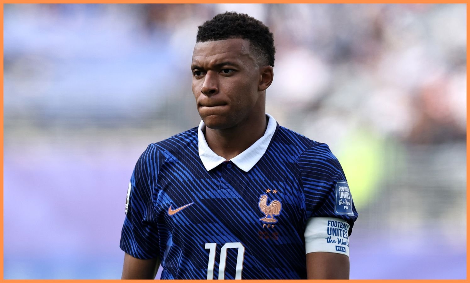 France star Kylian Mbappe looks on