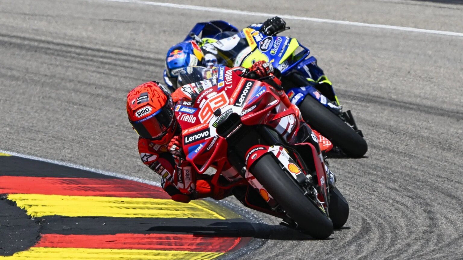 Marc Marquez leads Alex Marquez, 2026 MotoGP German Grand Prix. Credit: Gold and Goose.