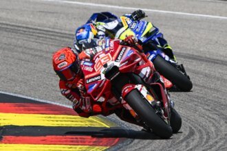 Marc Marquez leads Alex Marquez, 2026 MotoGP German Grand Prix. Credit: Gold and Goose.