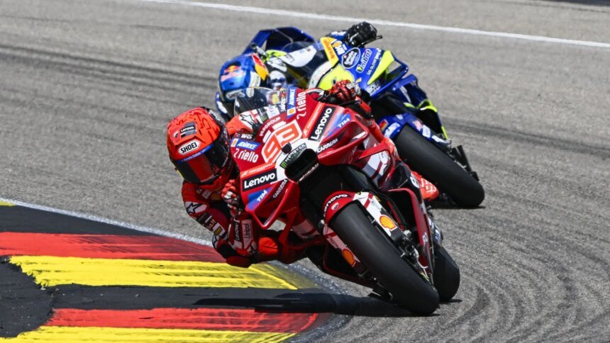 Marc Marquez leads Alex Marquez, 2026 MotoGP German Grand Prix. Credit: Gold and Goose.