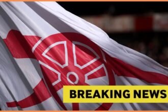 Arsenal flag with breaking news overlay