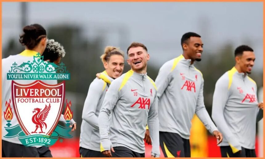 Liverpool players in training including Alexis Mac Allister